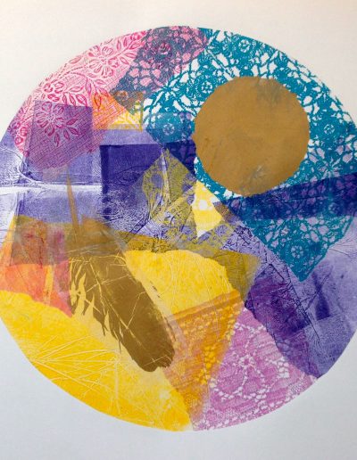 Jacqueline Quinn, 'Feather and Moon', 40x40cms, Monoprint & Chine Colle on Paper jpg